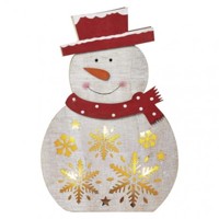 LED vianočný snehuliak drevený, 30 cm, 2x AAA, vnútorný, teplá biela, časovač...